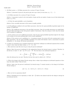 PHGN341: Thermal Physics Exam I - February 22, 2013 NAME: KEY