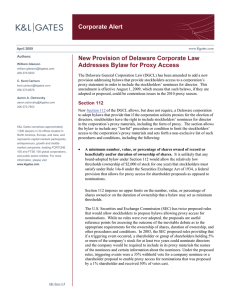 Corporate Alert New Provision of Delaware Corporate Law