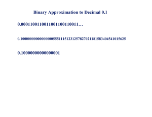 Binary Approximation to Decimal 0.1 0.0001100110011001100110011… 0.10000000000000001 0.1000000000000000055511151231257827021181583404541015625