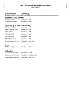 EMU Club Sports Required Paperwork Chart Mandatory, w/ set deadline