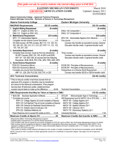 EASTERN MICHIGAN UNIVERSITY  ARTICULATION GUIDE Updated: January 2011