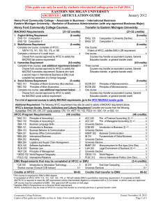 EASTERN MICHIGAN UNIVERSITY ARTICULATION GUIDE January 2012