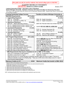 EASTERN MICHIGAN UNIVERSITY  ARTICULATION GUIDE January 2013