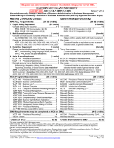 EASTERN MICHIGAN UNIVERSITY ARTICULATION GUIDE January 2012