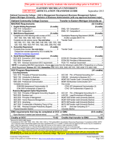 EASTERN MICHIGAN UNIVERSITY ARTICULATION TRANSFER GUIDE September 2013