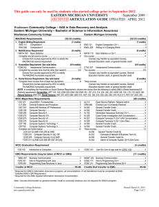 This guide can only be used by students who started...  EASTERN MICHIGAN UNIVERSITY ARTICULATION GUIDE