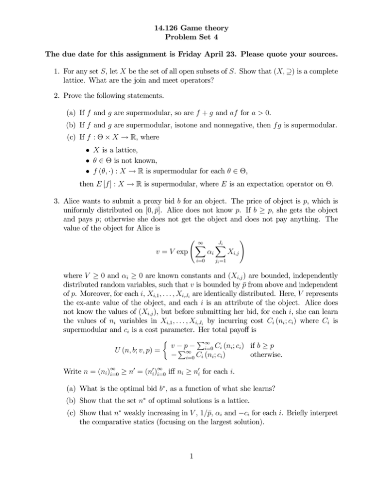 14 126 Game Theory Problem Set 4