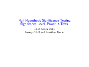 Hypothesis Signiﬁcance Testing Null Level, Power, t-Tests Signifcance