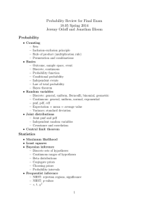 Probability Review for Final Exam 18.05 Spring 2014 Probability