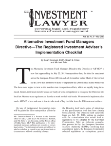 Alternative Investment Fund Managers Directive—The Registered Investment Adviser’s Implementation Checklist