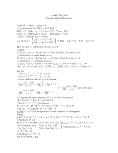 18.100B Fall 2010 Practice Quiz 3 Solutions 1.(a) R := f (x