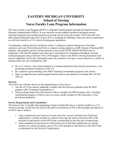 EASTERN MICHIGAN UNIVERSITY School of Nursing Nurse Faculty Loan Program Information