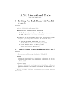 14.581 Internation al Trade 1 Revisiting New Trade Theory with Firm Het-