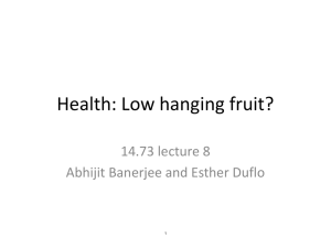 Health: Low hanging fruit? 14.73 lecture 8 Abhijit Banerjee and Esther Duflo 1