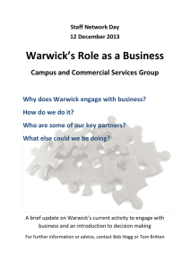 Warwick’s Role as a Business Campus and Commercial Services Group