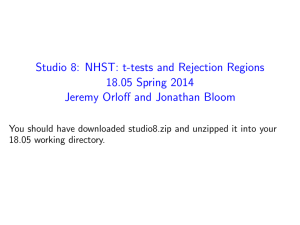 8:  NHST: t-tests and Rejection Regions Studio Spring 2014 18.05