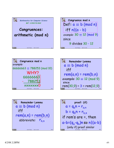 WHY? Congruences: arithmetic (mod n) :