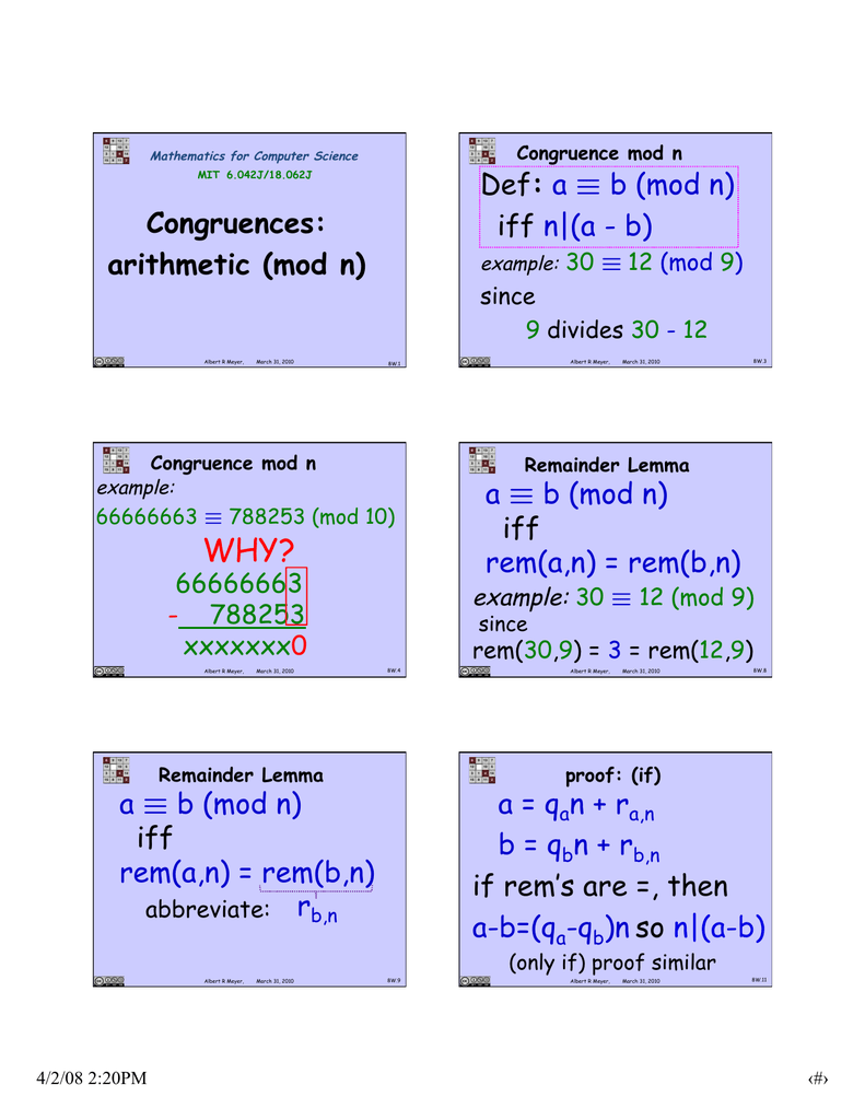 Why Congruences Arithmetic Mod N