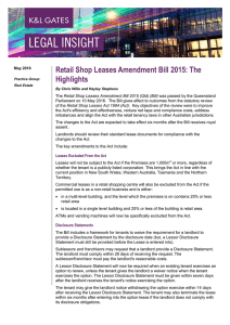 Retail Shop Leases Amendment Bill 2015: The Highlights