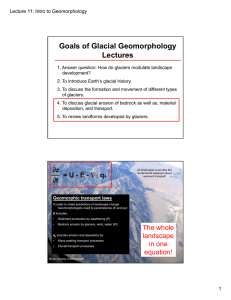 Goals of Glacial Geomorphology Lectures Lecture 11: Intro to Geomorphology