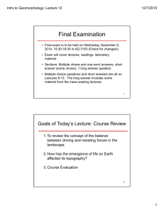 Final Examination Intro to Geomorphology: Lecture 12 12/7/2015