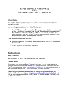 NOTICE REGARDING PARTICIPATION IN THE EMU TAX-DEFERRED ANNUITY 403(b) PLAN