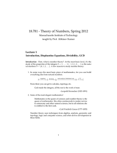 18.781 - Theory of Numbers, Spring 2012 Lecture 1