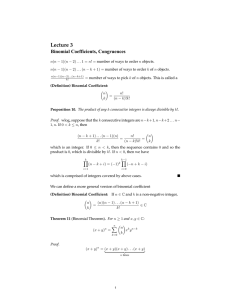 Lecture 3 Binomial Coefficients, Congruences