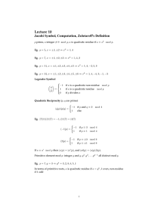 Lecture 10 Jacobi Symbol, Computation, Zolotareff's Definition