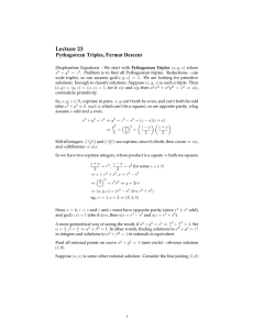 Lecture 23 Pythagorean Triples, Fermat Descent