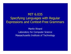 MIT 6.035 Specifying Languages with Regular Expressions and Context-Free Grammars p