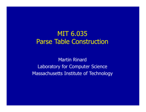MIT 6 035 MIT 6.035 Parse Table Construction Martin Rinard