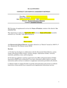 Revised 09/18/2015 CONTRACT AND SERVICE AGREEMENT BETWEEN Provider:  ___________________________________