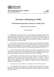 The future of financing for WHO Report by the Director-General