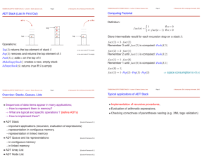 TDDB56 DALGOPT-D TDDB57 DALG-C – Lecture 3: Stacks, Queues, Lists . J. Maluszynski, IDA, Link ¨opings Universitet, 2006. Page 2