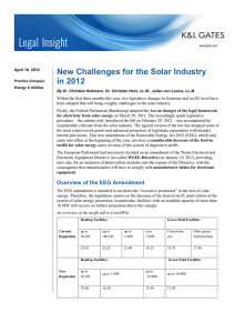 New Challenges for the Solar Industry in 2012