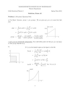 MASSACHUSETTS INSTITUTE OF TECHNOLOGY Physics Department 8.044 Statistical Physics I Spring Term 2013