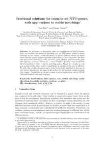 Fractional solutions for capacitated NTU-games, with applications to stable matchings ∗ P´