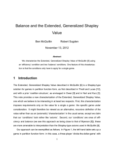 Balance and the Extended, Generalized Shapley Value Ben McQuillin Robert Sugden