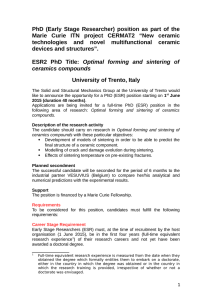PhD (Early Stage Researcher) position as part of the