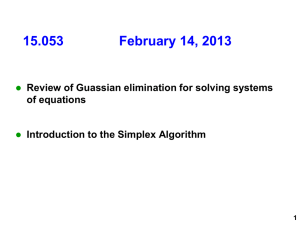 15.053          ...  Review of Guassian elimination for solving systems of equations