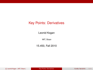 Key Points: Derivatives Leonid Kogan 15.450, Fall 2010 MIT, Sloan