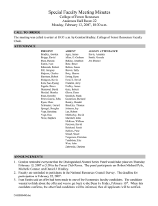 Special Faculty Meeting Minutes College of Forest Resources Anderson Hall Room 22