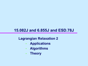 15.082J and 6.855J and ESD.78J Lagrangian Relaxation 2 Applications Algorithms