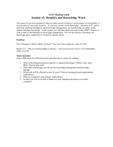Session 12: DeepQA and Knowledge Work 15.567 Reading Guide