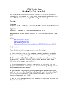 Session 15: Enterprise 2.0 15.567 Reading Guide