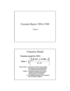   Formula Sheets: FINA 5500 Valuation Model