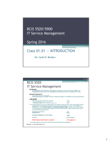 BCIS 5520/5900 IT Service Management Spring 2016 Class 01.01 -- INTRODUCTION
