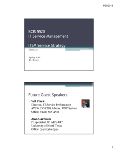 BCIS 5520 IT Service Management ITSM Service Strategy Future Guest Speakers