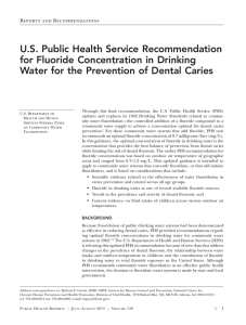 U.S. Public Health Service Recommendation for Fluoride Concentration in Drinking